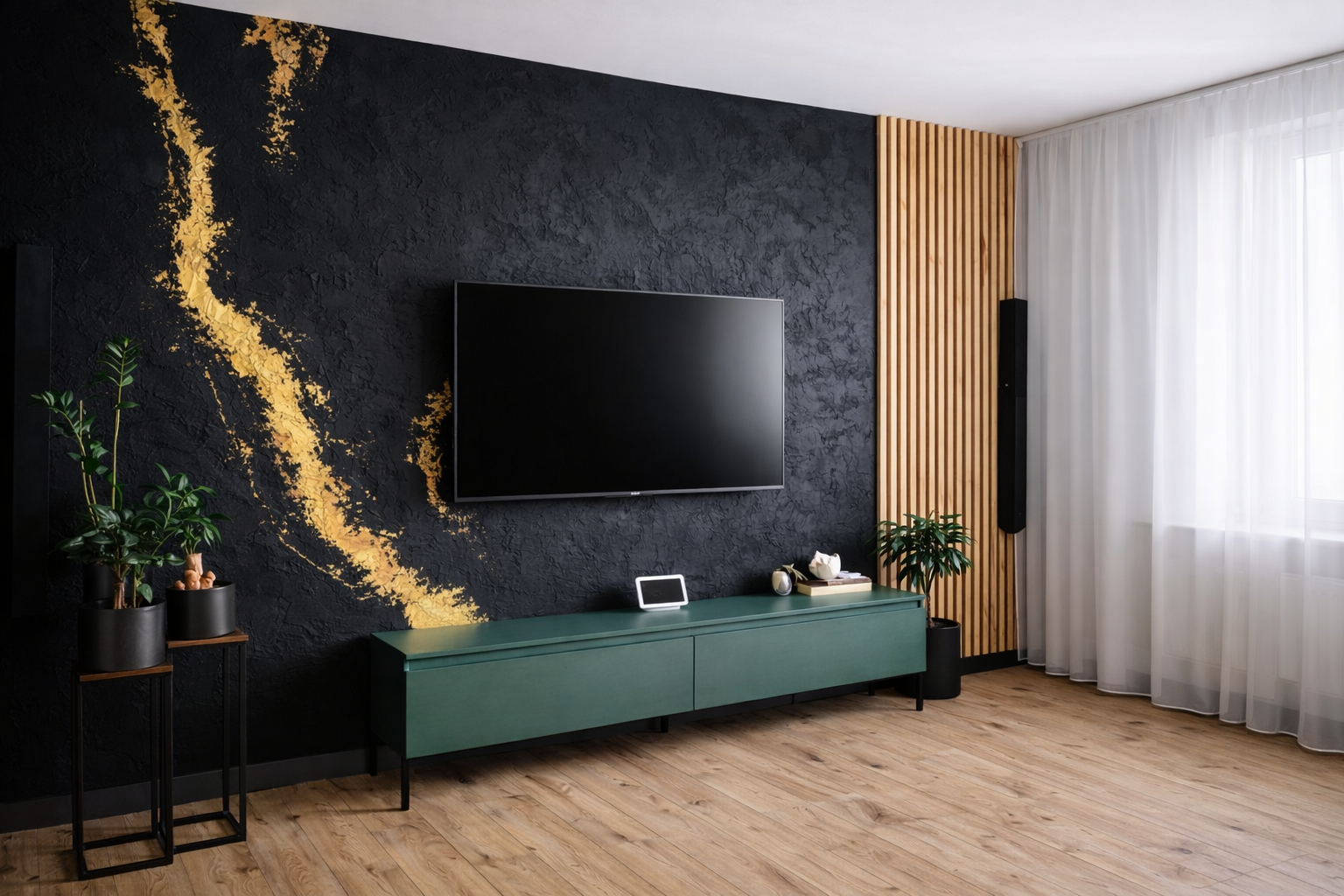 Czarny beton dekoracyjny ze złotymi akcentami – realizacja Wieliczka