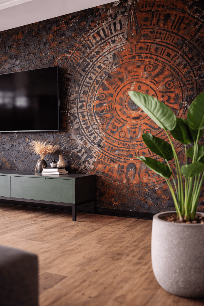 Czarny beton rdza mandala